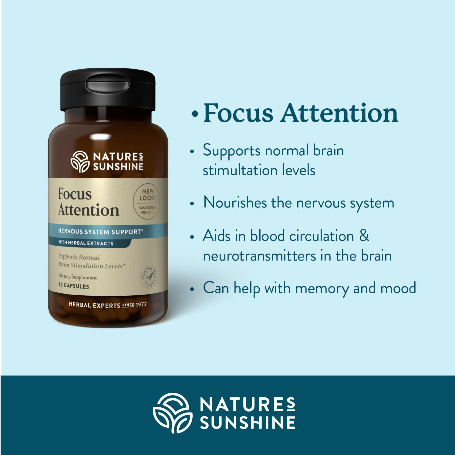 Nature's Sunshine Focus Attention, 90 Capsules, Provides Nutrients That Help Maintain Normal Brain-Stimulation Levels While Supporting Blood Circulation and Neurotransmitter Levels in The Brain Nature's Sunshine Au supplements