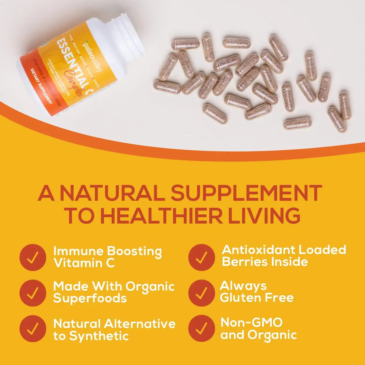 Paleovalley Essential C Complex - Vitamin C Supplement for Immune Support - 1 Pack, 450mg - Organic Superfoods Unripe Acerola Cherry, Camu Camu, Amla Berry - No Synthetic Ascorbic Acid - USA Made Paleovalley Au supplements