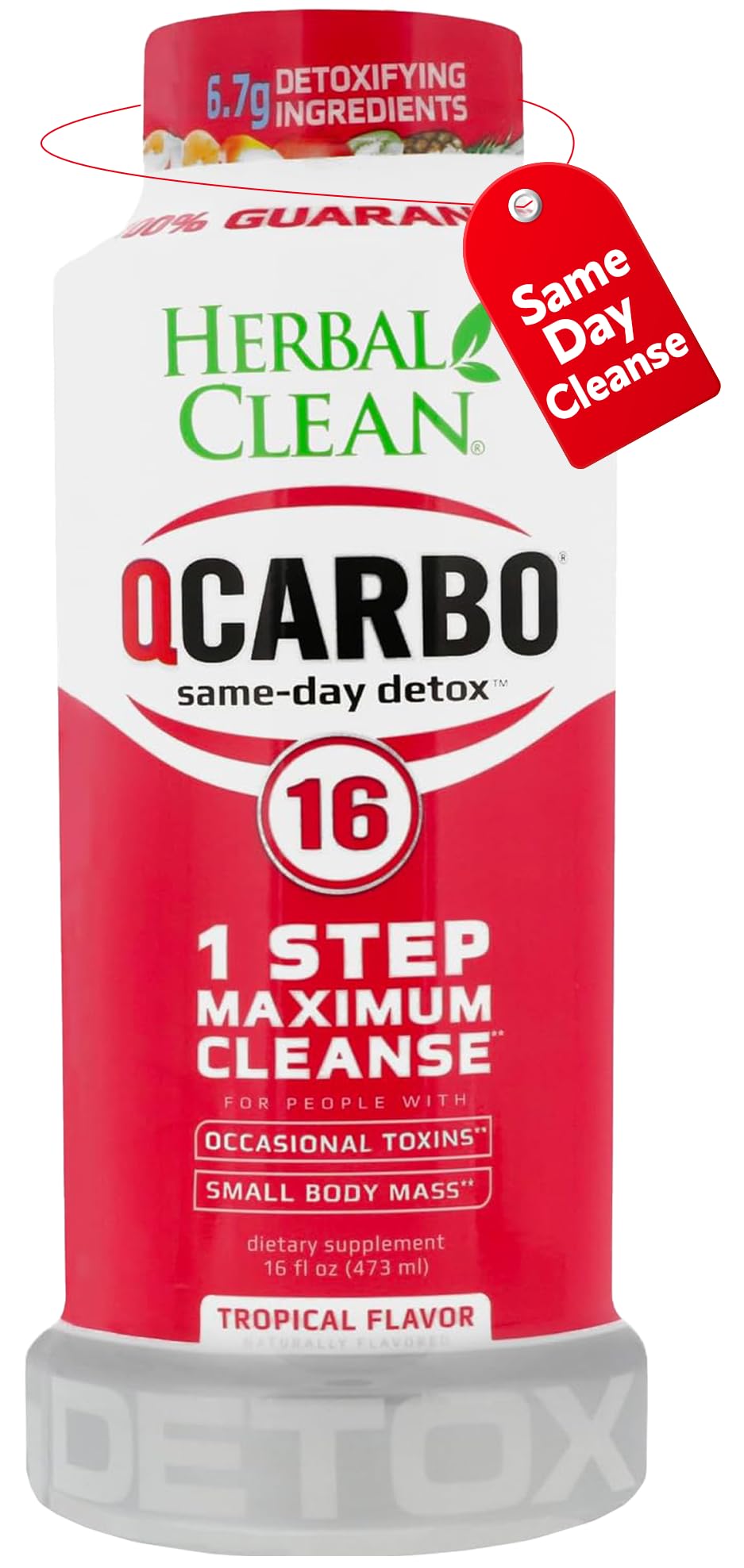 Herbal Clean Qcarbo16 Same-Day Detox Cleanse Drink (16 fl oz) - Tropical Flavor Full Body Cleanse* Detox Drink for Moderate Toxin Level* Herbal Clean uk supplements