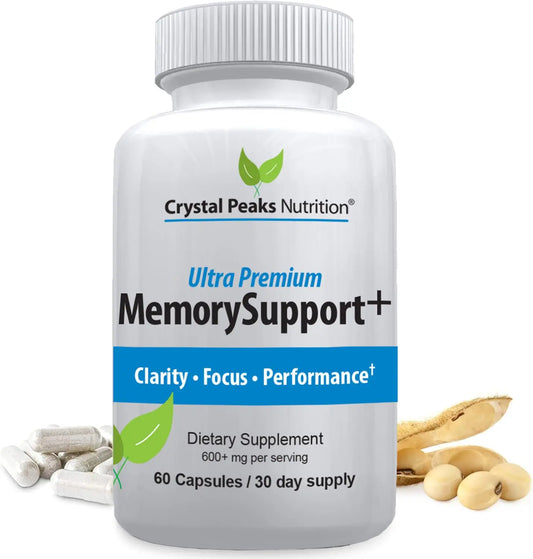 Memory Boost + Brain Support Supplement – Nootropic for Focus, Concentration, Memory. Enhanced Energy, Recall and Alertness - 60 Capsules/30-day Supply. CRYSTAL PEAKS NUTRITIONAu supplements