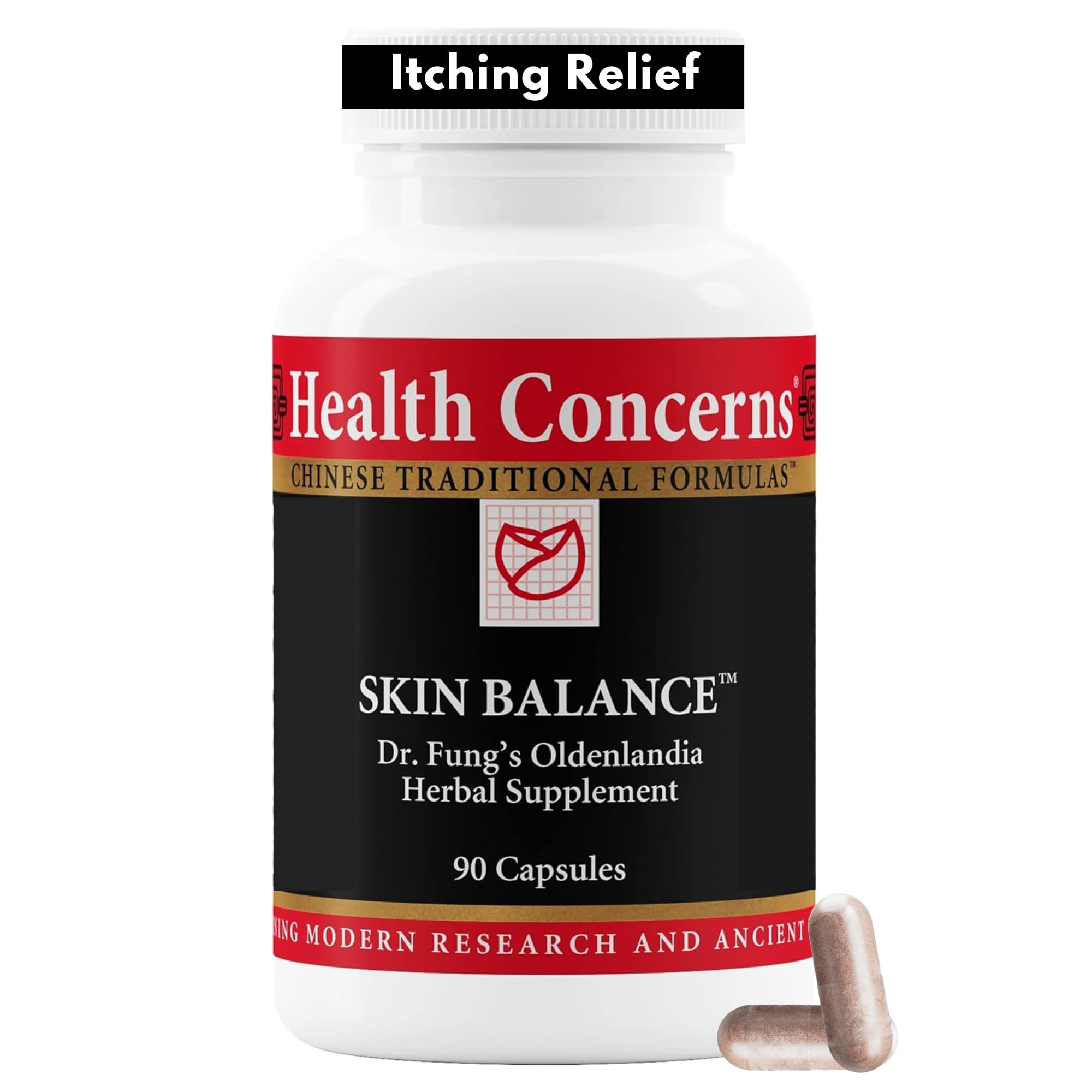 Health Concerns Skin Balance – Herbal Supplement for Skin Support, Itching Relief, & Circulation – Chinese Herbal Supplements for Men & Women – Skullcap, Dong Quai, Coptis Root - 90 Capsules Health Concerns Au supplements
