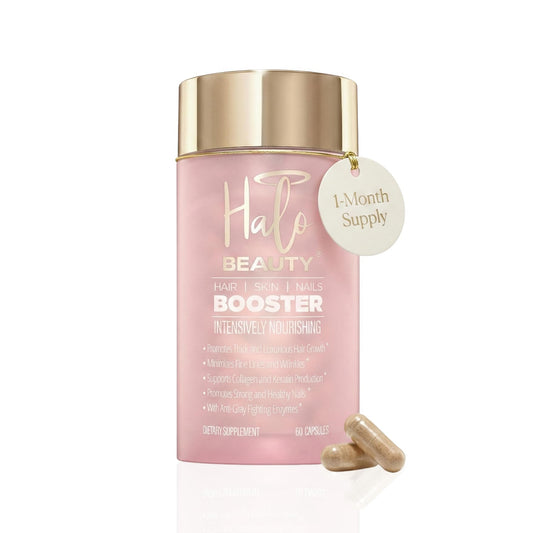 Halo Beauty Hair Skin & Nails Supplement | Thicker Hair Growth, Radiant Skin & Strong Nails Support with Biotin, Saw Palmetto & Phytoceramides | Vegan Capsules | Made in USA | 1-Month Supply Halo BeautyAu supplements