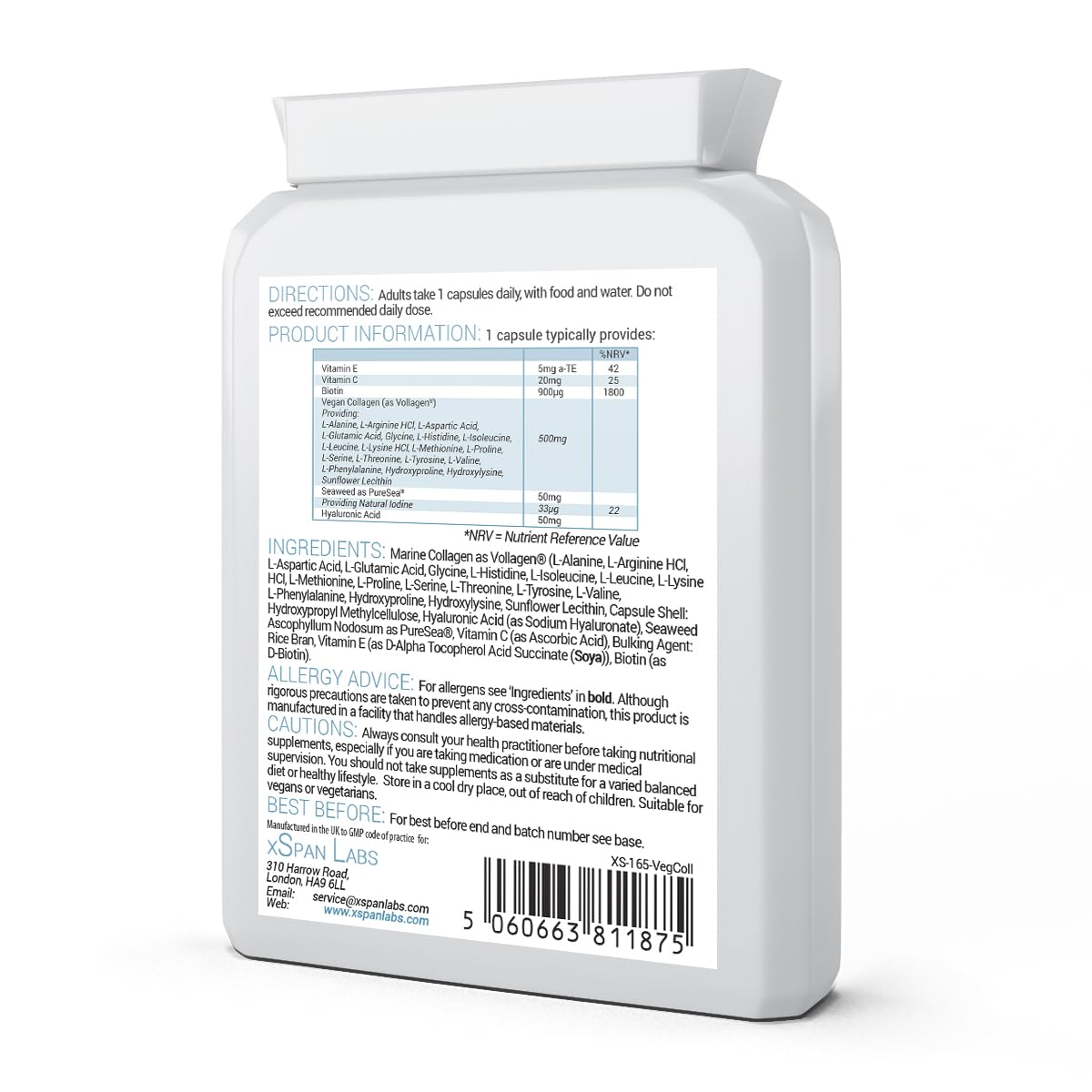 Vegan Collagen & Hyaluronic Acid Complex - 60 Capsules - Effective Skin, Hair & Nails Formula Xspan Labs Au supplements
