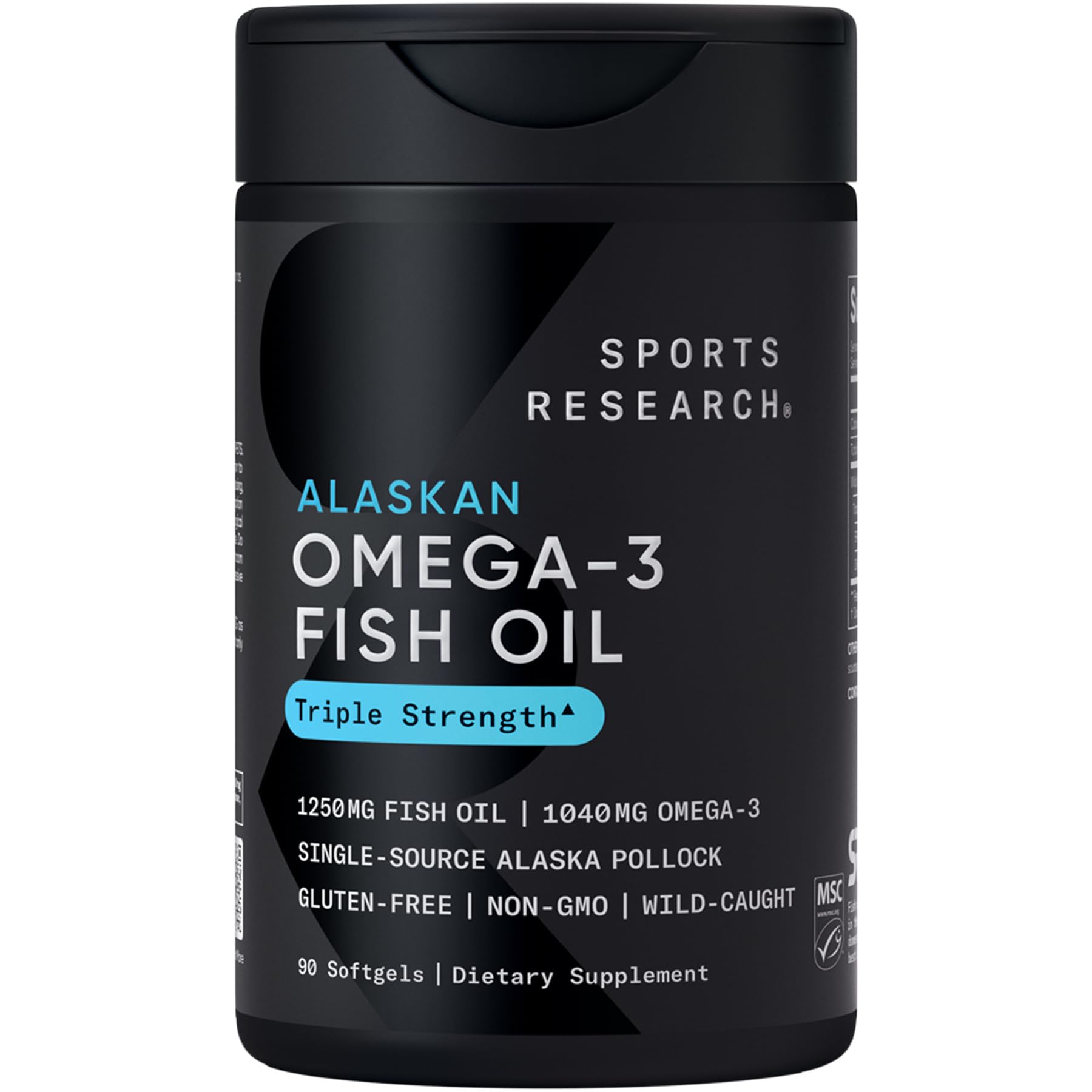 Sports Research® Omega-3 Fish Oil 1250 - Triple Strength Fish Oil Supplement from Wild Alaska Pollock - MSC Certified Sustainable · Non-GMO · Soy Free - 90 Softgel Capsules Sports Research Au supplements