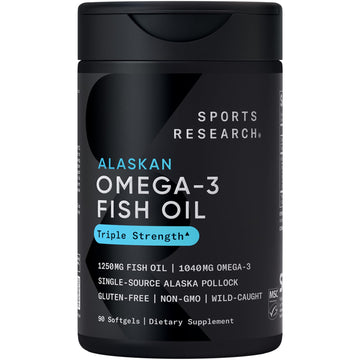 Sports Research® Omega-3 Fish Oil 1250 - Triple Strength Fish Oil Supplement from Wild Alaska Pollock - MSC Certified Sustainable · Non-GMO · Soy Free - 90 Softgel Capsules Sports Research Au supplements