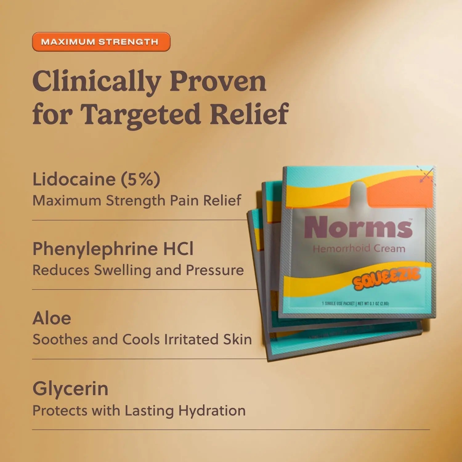 Norms Squeezies Lidocaine Hemorrhoid Cream, Discreet Single Use Travel Packets, 5% Lidocaine, Phenylephrine, Aloe and Glycerin – Numbing, Soothing & Swelling Relief On the Go, 12 Count Norms Au supplements