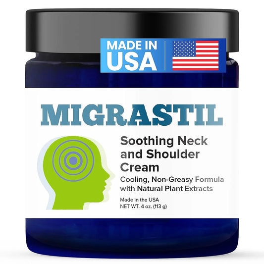 Basic Vigor Migrastil Neck & Shoulder Cream. Cooling Comfort for Migraines, Tech Neck & Tension. (4 oz.) Made in The USA. Basic VigorAU supplements