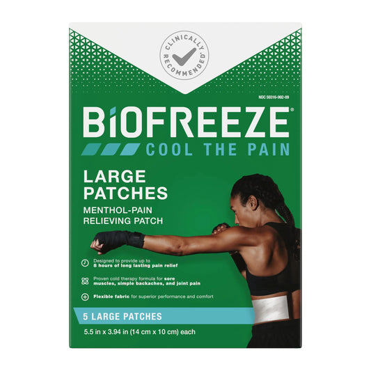 Biofreeze Menthol Pain Relieving Patches (5 Patches Per Box) Up To 8 Hours Of Pain Relief From Sore Muscles, Arthritis, Backaches, Spains, Bruises, Strains And Joint Pain (Package May Vary) BiofreezeAU supplements