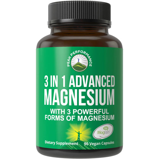 3 in 1 Advanced Magtein Magnesium Complex Capsules with Clinically Tested Magnesium L-Threonate, Glycinate & Taurinate. High Absorption & Bioavailability. Support Brain, Focus & Memory. 90 Vegan Pills Peak PerformanceAU supplements