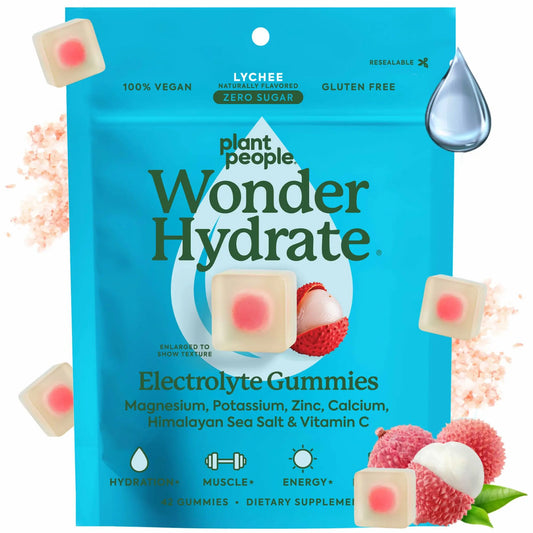Plant People WonderHydrate Electrolyte Gummies – Vegan Hydration Supplement with Magnesium, Potassium, Zinc, Vitamin C & Himalayan Sea Salt – Zero Sugar Lychee (42 Count) Plant PeopleAU supplements