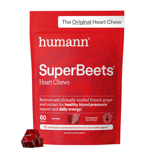 Humann SuperBeets Heart Chews, Beet Root Powder Support Energy Supplement, Nitric Oxide and Blood Pressure Support, Grape Seed Extract & Non-GMO Humann