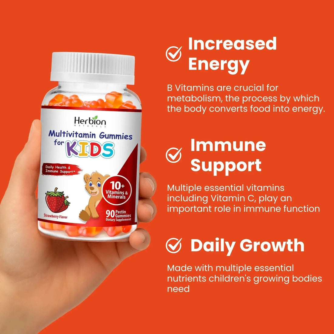 HERBION Naturals Multivitamin Gummies for Kids, Immune Support with Vitamin C, D3, B12, A, E & Zinc, Strawberry Flavor HERBION AU supplements