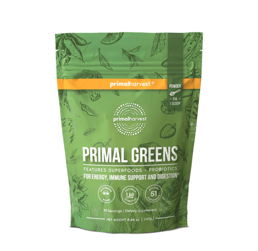 Primal Harvest Super Greens Powder, 30 Servings w/+50 Greens Superfood Chlorella, Probiotics, Green Tea, Wheatgrass, Primal HarvestUS supplements