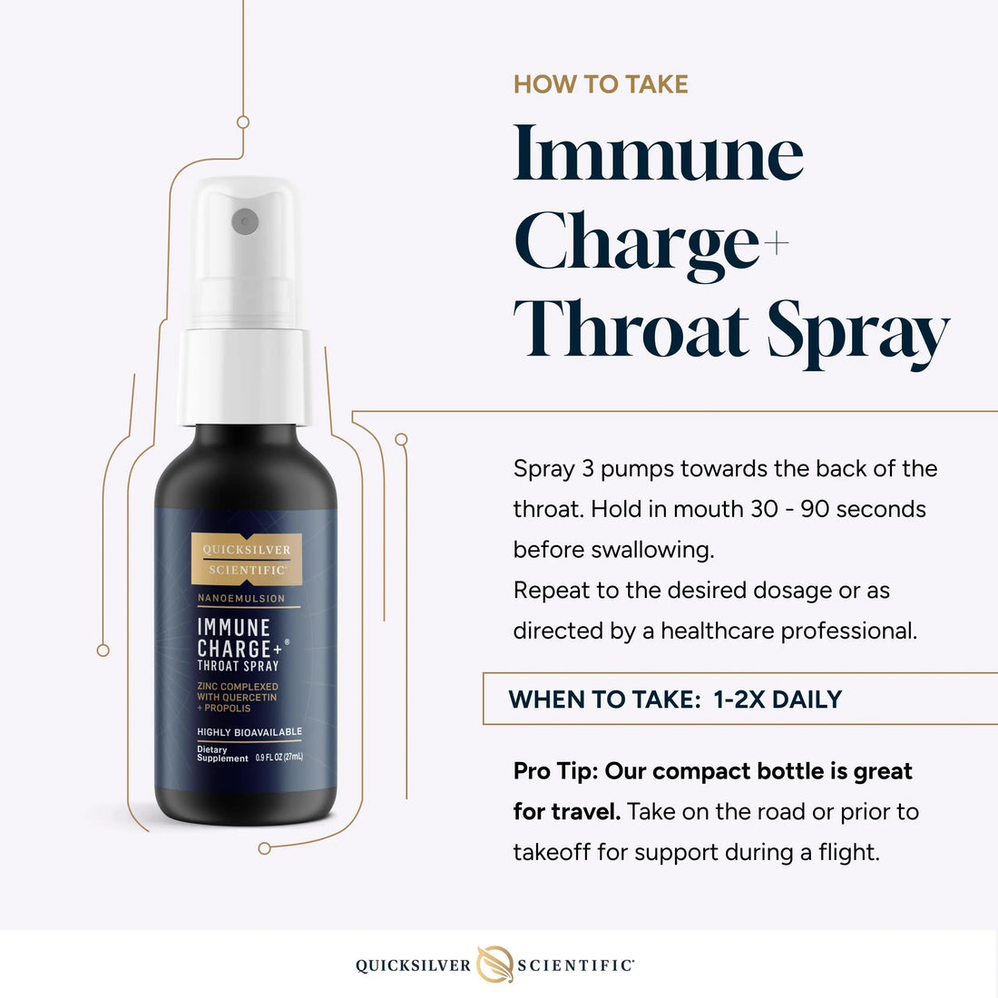 Quicksilver Scientific Immune Charge+ Zinc Throat Spray - Immune Support Liquid Supplement with Quercetin - 'Throat Coat' with Liposomal Absorption Technology (0.9 fl oz / 27ml) Quicksilver Scientific Au supplements