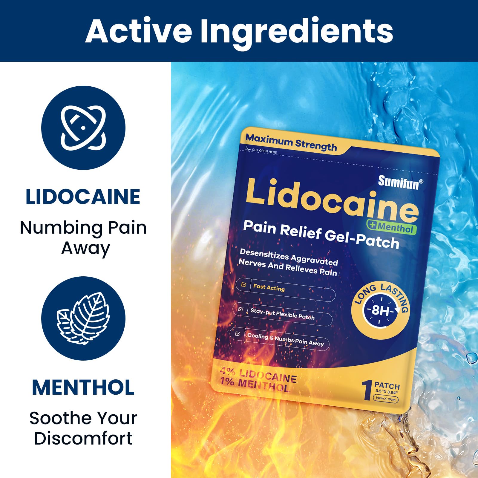 Sumifun 4% Lidocaine Patches Plus 1% Menthol - 15 Counts Maximum Strength OTC Pain Relief Patches for Back Ache Stiff Neck Joint Pain Muscle Soreness Topical Analgesic Sumifun Au supplements