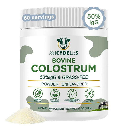 MICYDELAS Bovine Colostrum Supplement Powder 50% IgG Premium Bovine Colostrum for Gut Health Support, Immune Support, Muscle Recovery & Overall Wellness, Grass Fed, Non-GMO, Unflavored, 60 Servings MICYDELASAu supplements