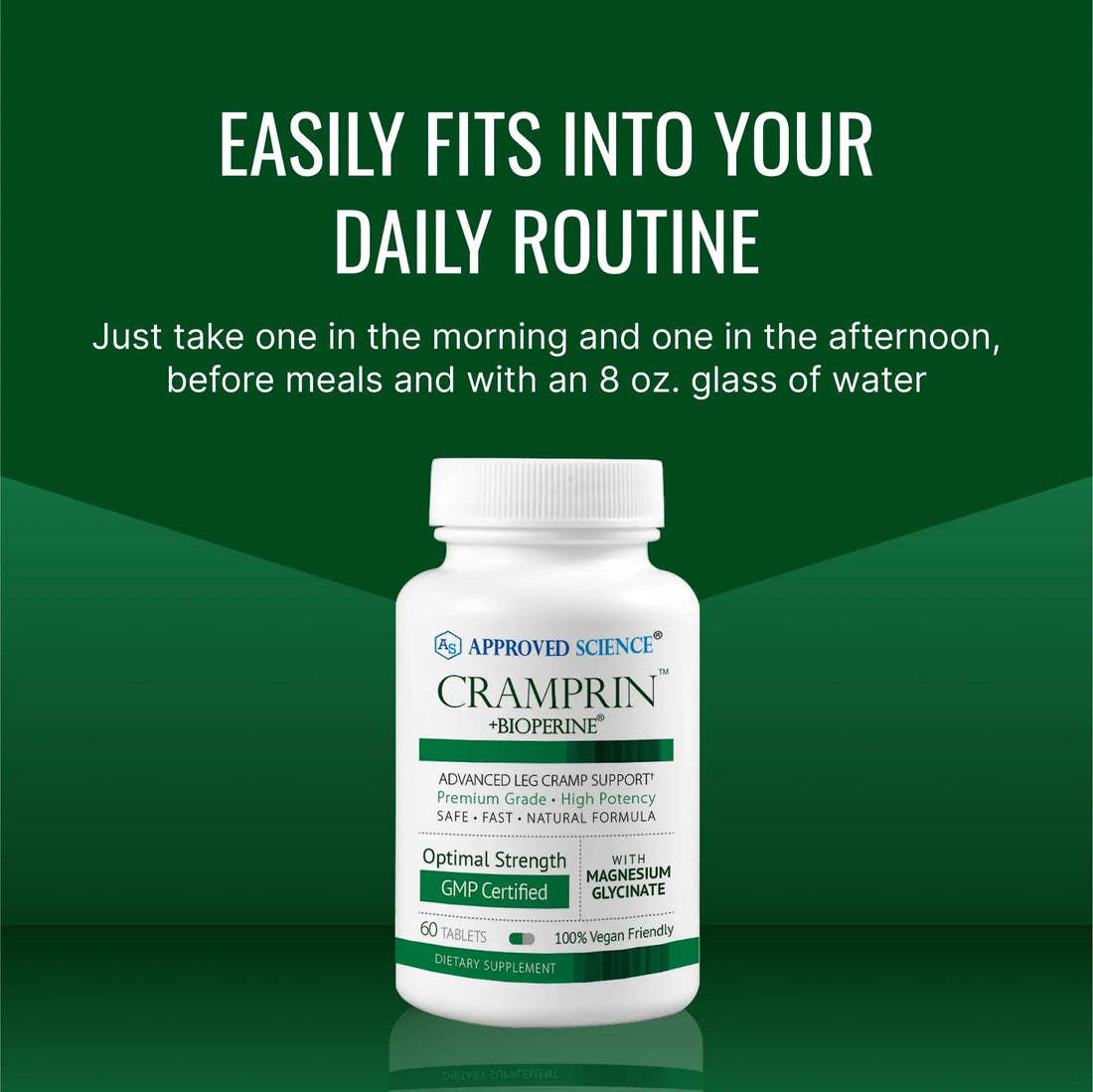 Approved Science Cramprin - High Absorption Magnesium, Vitamin B Complex, BioPerine - Muscle Cramps - 6 Month Supply - 2 Bottles - Vegan Approved Science uk supplements