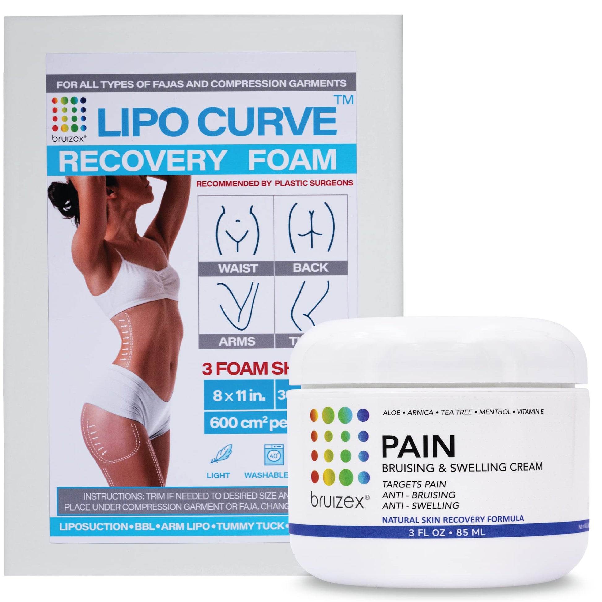 Arnica Montana Bruising & Swelling Cream & LipoCurve Foam Post Surgery Pads Bundle, for Liposuction Post Surgery Recovery & Lymphatic Drainage Bruizex Au supplements