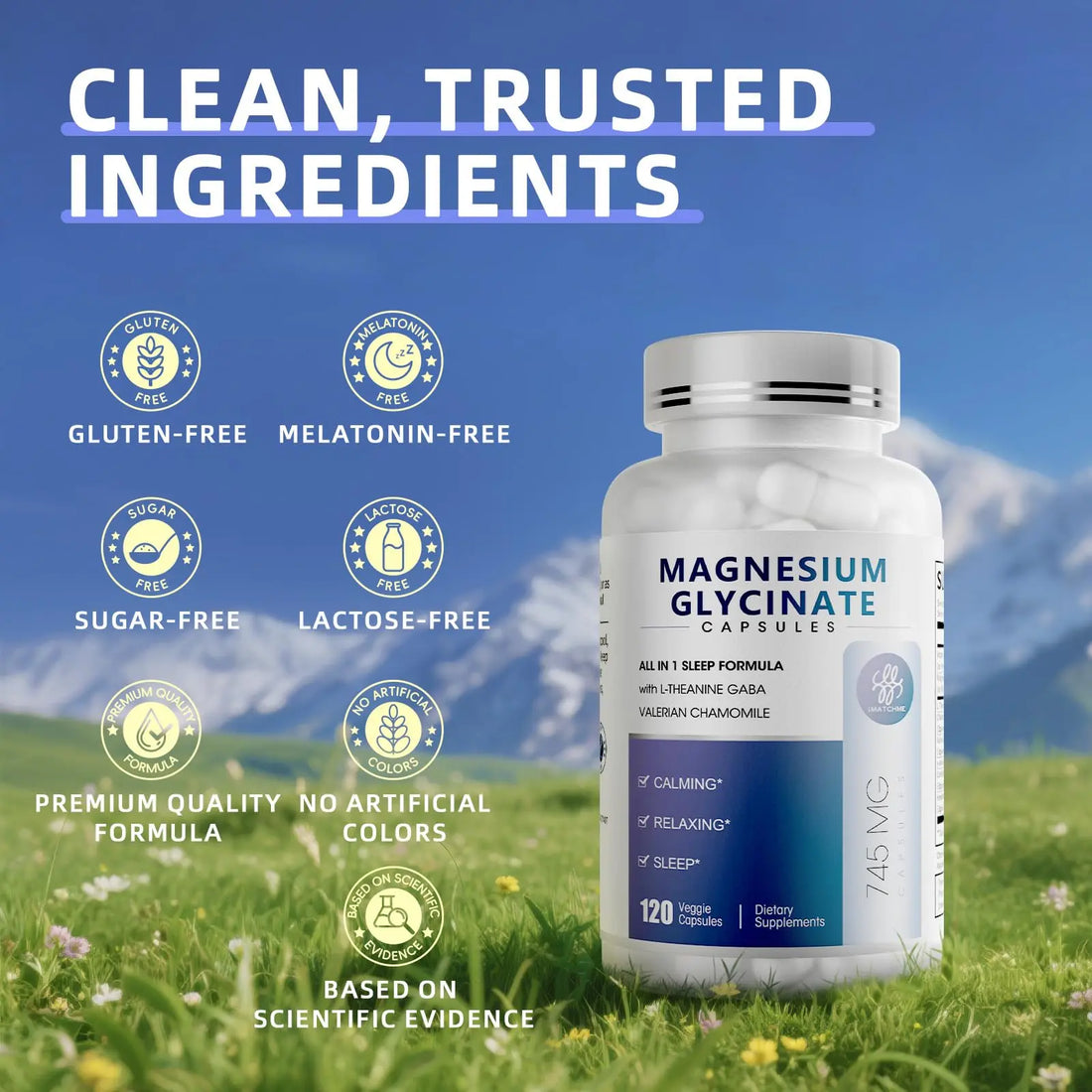 iMATCHME Magnesium Glycinate 850mg Capsules with L-Theanine, Chamomile & GABA for Sleep, Calmness, Muscle, Bone Health & Immune Support, Magnesium for Women and Men, iMATCHME uk supplements