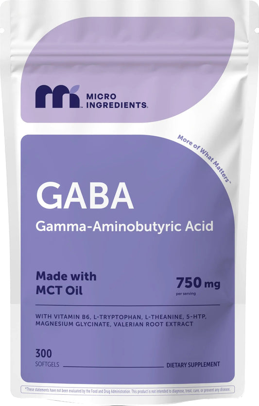 Micro Ingredients GABA 750 mg with MCT Oil, 300 Softgels | Gamma Aminobutyric Acid with Vitamin B6, 5-HTP, L-Theanine, L-Tryptophan & Magnesium Glycinate | Non-GMO, cGMP Manufactured Micro IngredientsAU supplements