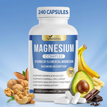 1000mg Magnesium Complex Capsules, 8-in-1 Magnesium Glycinate, Citrate, Malate, Taurate, Oxide, Carbonate, Aspartate, Orotate - 240 Capsules VivoNu Au supplements