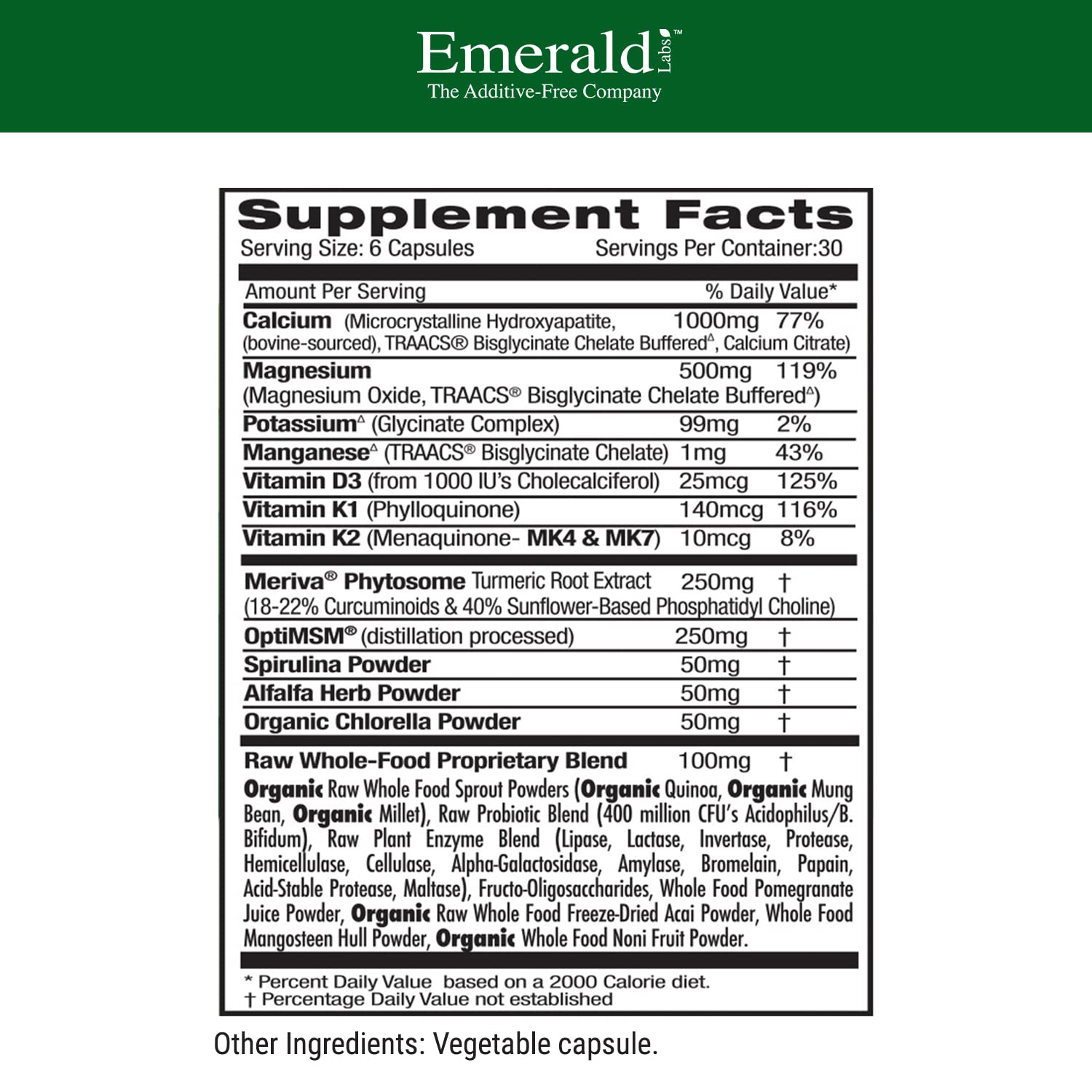 EMERALD LABS Osteo Bone Health - Immune Support & Bone & Joint Supplement with Vitamin D3, K2, Calcium, Magnesium, OptiMSM, Meriva Phytosome & More - 180 Vegetable Capsules EMERALD LABS Au supplements