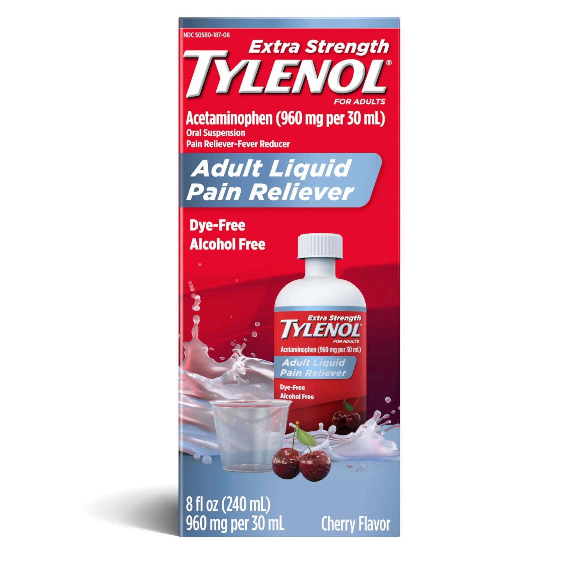 Tylenol Adult Liquid Pain Reliever and Fever Reducer, Extra Strength Liquid Acetaminophen for Fast Pain Relief for Headaches & Other Minor Pain, Cherry Flavor, Dye & Alcohol Free, 8 fl. oz Tylenol Au supplements
