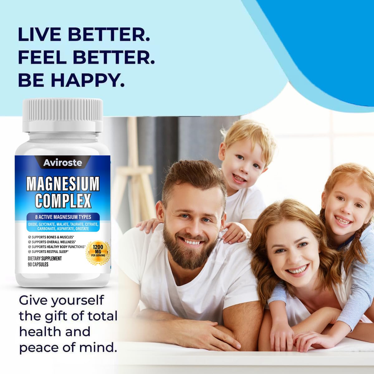 8 in 1 Magnesium Complex Supplement - 8 Elemental 1000mg - Magnesium Glycinate, Citrate, Malate, Taurate - High Absorption,for Muscle, Nerve & Sleep Support - 90 Capsules Aviroste Au supplements