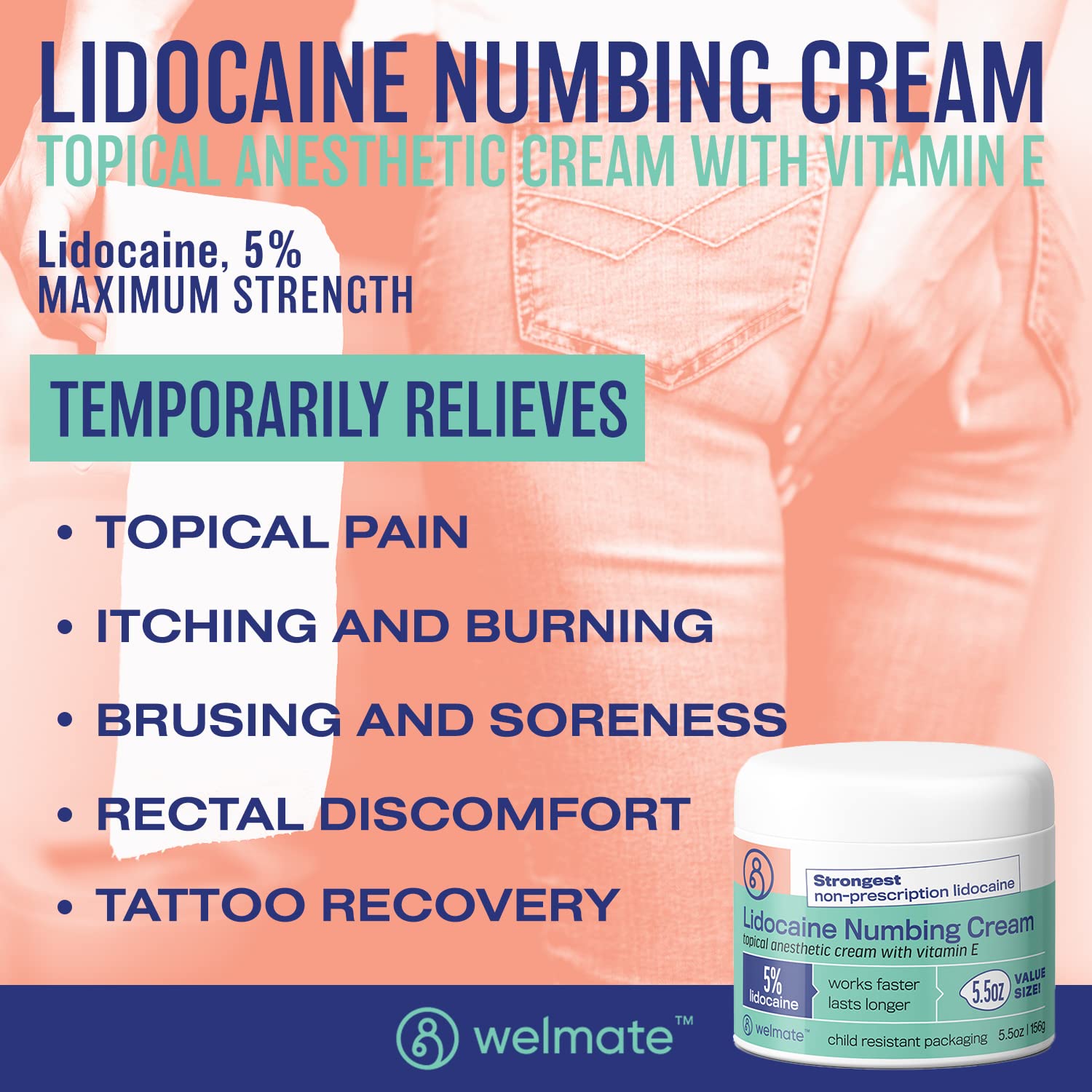 WELMATE | 5% Lidocaine | Numbing Cream Maximum Strength | Topical Anesthetic WELMATE Au supplements