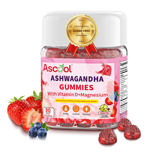 Ascool Ashwagandha Gummies for Stress Relief & Clam with Magnesium + Vitamin D – 90 Count Sugar-Free, Vegan Ashwa Supplements AscoolUS supplements