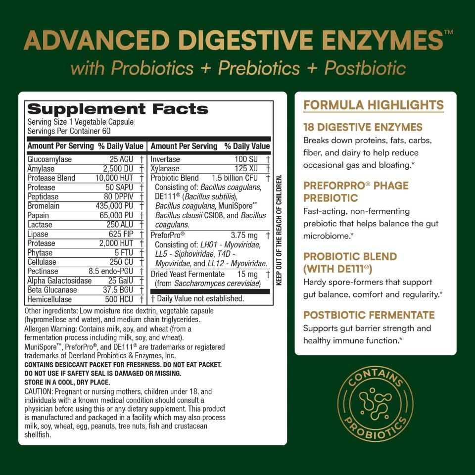 Purity Products Advanced Digestive Enzymes with Probiotics & Prebiotics – Digestive Health Supplement for Bloating, Gas Relief & Gut Support – Plant-Based Enzymes + 1.5B CFUs 60 Veggie Capsules Purity Products Au supplements