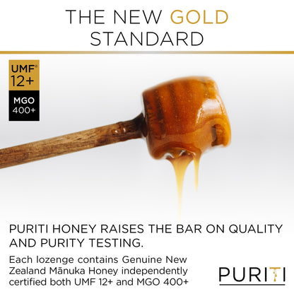 PURITI Premium Manuka Honey Lozenges High Potency - Sugar Free Drops | Genuine New Zealand Raw Manuka Honey Soothers for Coughs & Sore Throats | UMF Certified MGO 400+ UMF12+ (16 Pack) PURITI buy supplements Au