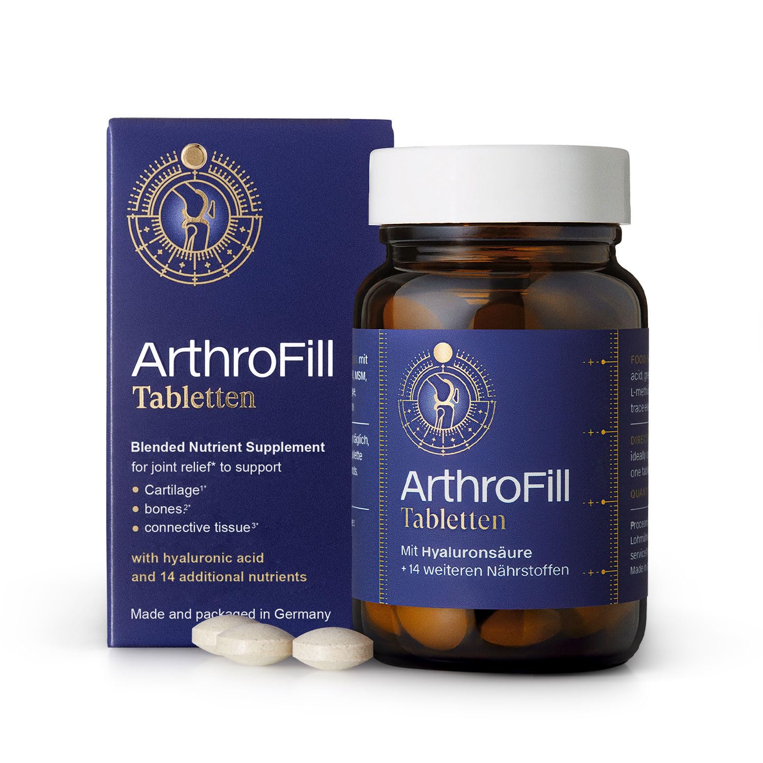 ArthroFill™ Tablets - Proven European Joint Relief - Vegan Hyaluronic Acid - Nutrient Complex - Support Active Movement Functions with 15 Vital Micronutrients - Made in Germany ArthroFill Au supplements