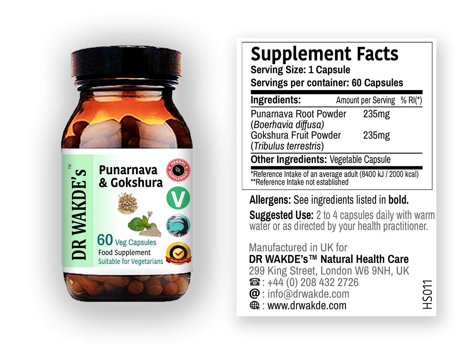 DR WAKDE's Punarnava & Gokshura Capsules (60 Veg Caps, Promotes Healthy Urinary Flush, Ayurvedic Supplement, Vegan, Herbal, All Natural, Made in UK) DR WAKDE's Au supplements