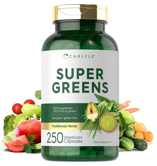 Carlyle Super Greens Capsules | 250 Count | Blend of 13 Vegetables and Greens Plus 17 Fruits | Non-GMO & Gluten Free Supplement CarlyleAU supplements