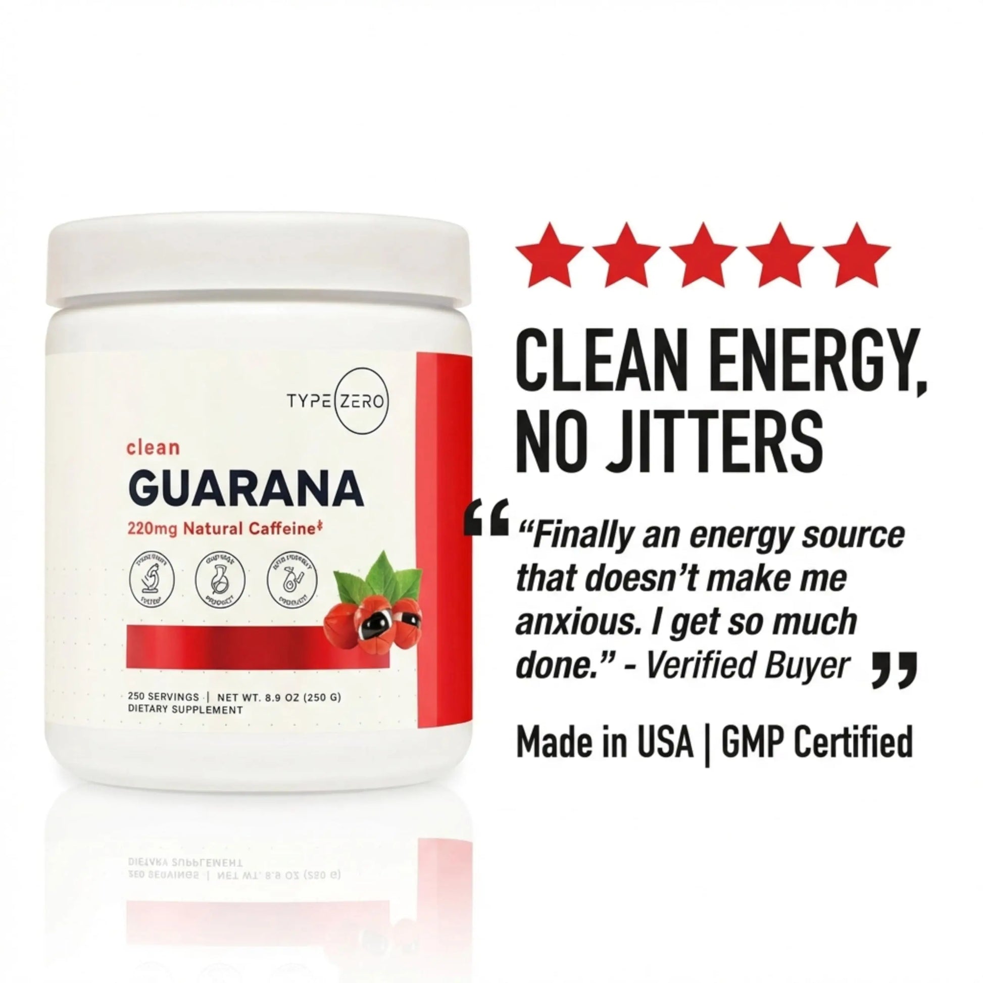 Type Zero Clean Guarana Powder Drink Mix (250 Servings, Unflavored) - 220 MG Caffeine Per Serving, Natural Caffeine, Non GMO, Gluten Free Type Zero Au supplements