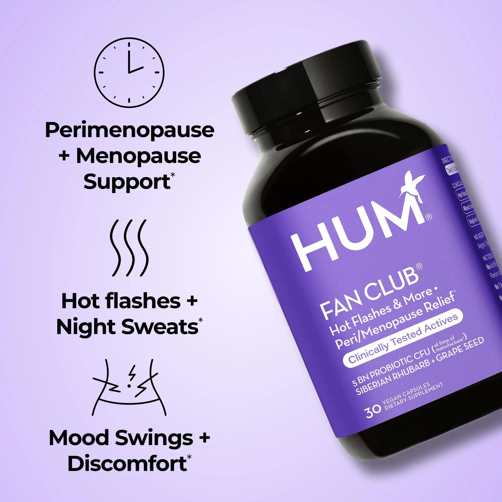 HUM Fan Club Menopause Probiotic Supplement, Estrogen Free Menopause Supplements for Women, Non Hormonal, Supports Energy & Hot Flashes, Grape Seed Extract & Siberian Rhubarb, 30 Vegan Capsules HUM Au supplements