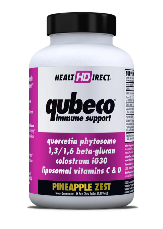 HEALTH DIRECT - Qubeco Immune Support with Vitamin D3, Liposomal Vitamin C, Quercetin, Beta-Glucan, Colostrum, Zinc, Selenium - Clinical Strength – 56 Soft Chew Tabs - 28 Day Supply - Pineapple Zest HEALTH DIRECTAU supplements