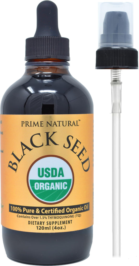 Prime Natural Organic Black Seed Oil 4oz - Cold Pressed Unrefined High Thymoquinone 1.7% USDA Certified - Turkish Origin Potent Nigella Sativa Liquid PRIME NATURALUS supplements