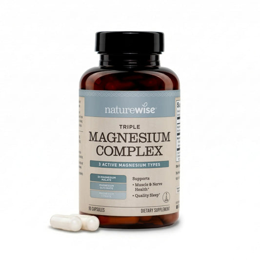 NatureWise Triple Magnesium Complex - High Absorption Magnesium Glycinate + Malate + Citrate for Muscle Nerve & Sleep Support - Vegan 90 Capsules NatureWiseAu supplements