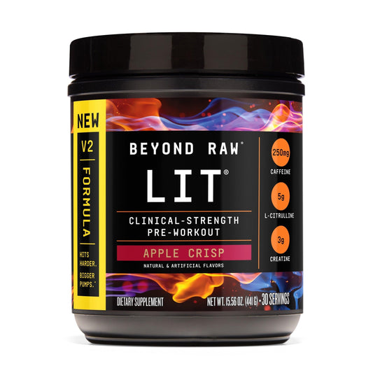 BEYOND RAW LIT V2 Clinical Strength Pre Workout Powder, Hits Harder, Bigger Pumps, Caffeine, L-Citrulline, Creatine, Apple Crisp, 30 Servings BEYOND RAWUS supplements
