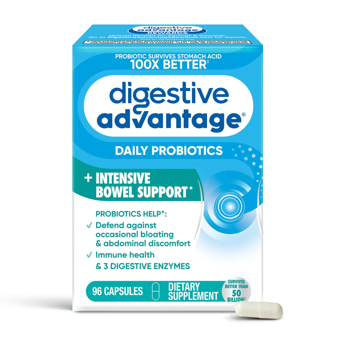 IBS Daily Probiotic Capsules for Digestive Health & Gut Health, Digestive Advantage Probiotics For Men and Women (96 count box) - Digestible Enzymes Digestive Advantage uk supplements