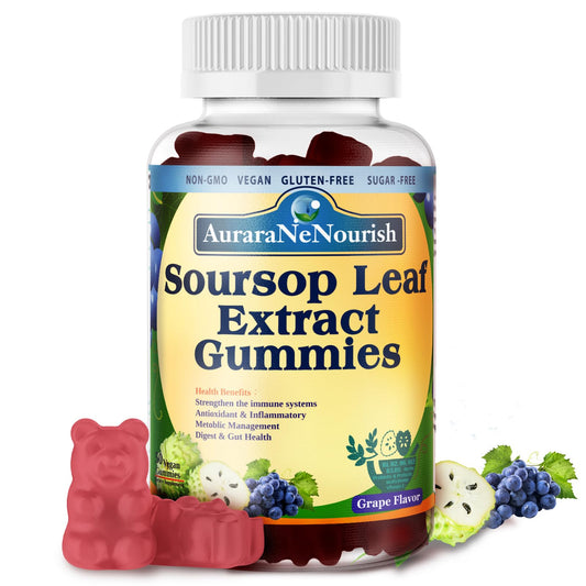 AuraraNeNourish Sugar Free Soursop Gummies with Probiotics & Fiber 100 Billion CFUs, Organic Soursop Leave Extract with Vitamin C B-Complex for Digestive Gut Health, Energy Balance, Immune Boost AuraraNeNourishAu supplements