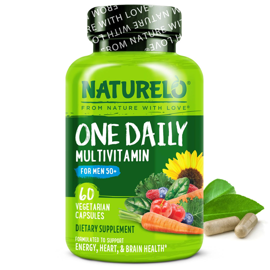 NATURELO Mens Multivitamins for Men 50+ - One Daily Multivitamin for Men with Vitamins, Minerals & Organic Whole Foods, Boost Energy & Health, Non-GMO, 60 Vegetarian Capsules NATURELO Au supplements