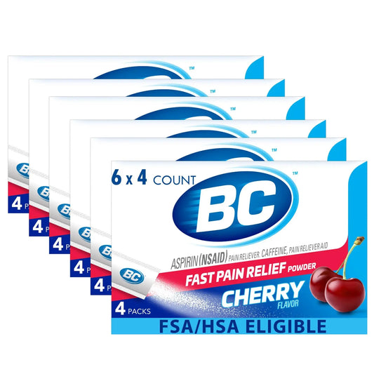 BC Headache Relief Powder, Dual-Action Formula with Aspirin & Caffeine Eases Aches & Pains, Cherry Flavor, 4 Count, Pack of 6 BCAu supplements