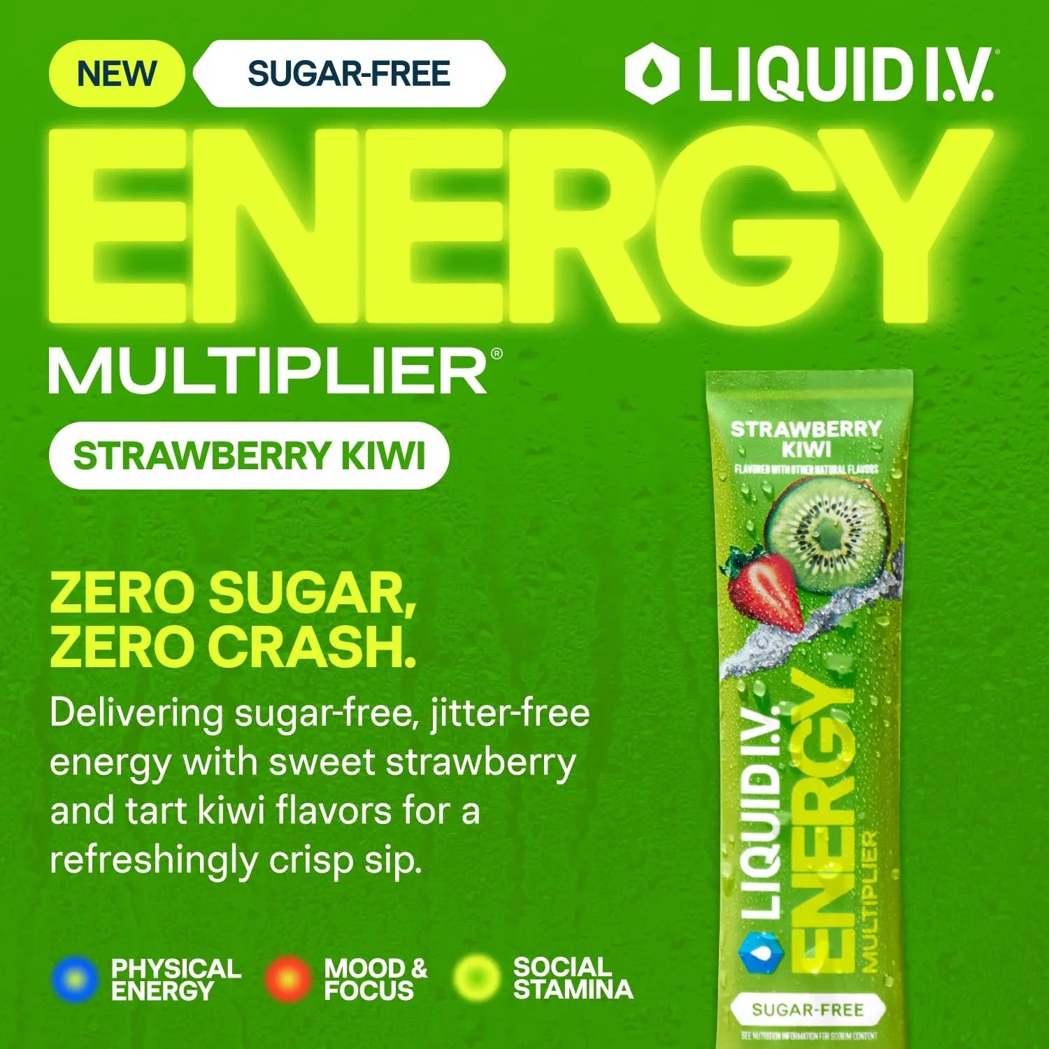 Liquid I.V.® Hydration Multiplier Sugar Free + Energy - Strawberry Kiwi | Electrolyte Powder Drink Mix | 1 Pack (14 Servings) Liquid I.V. Au supplements