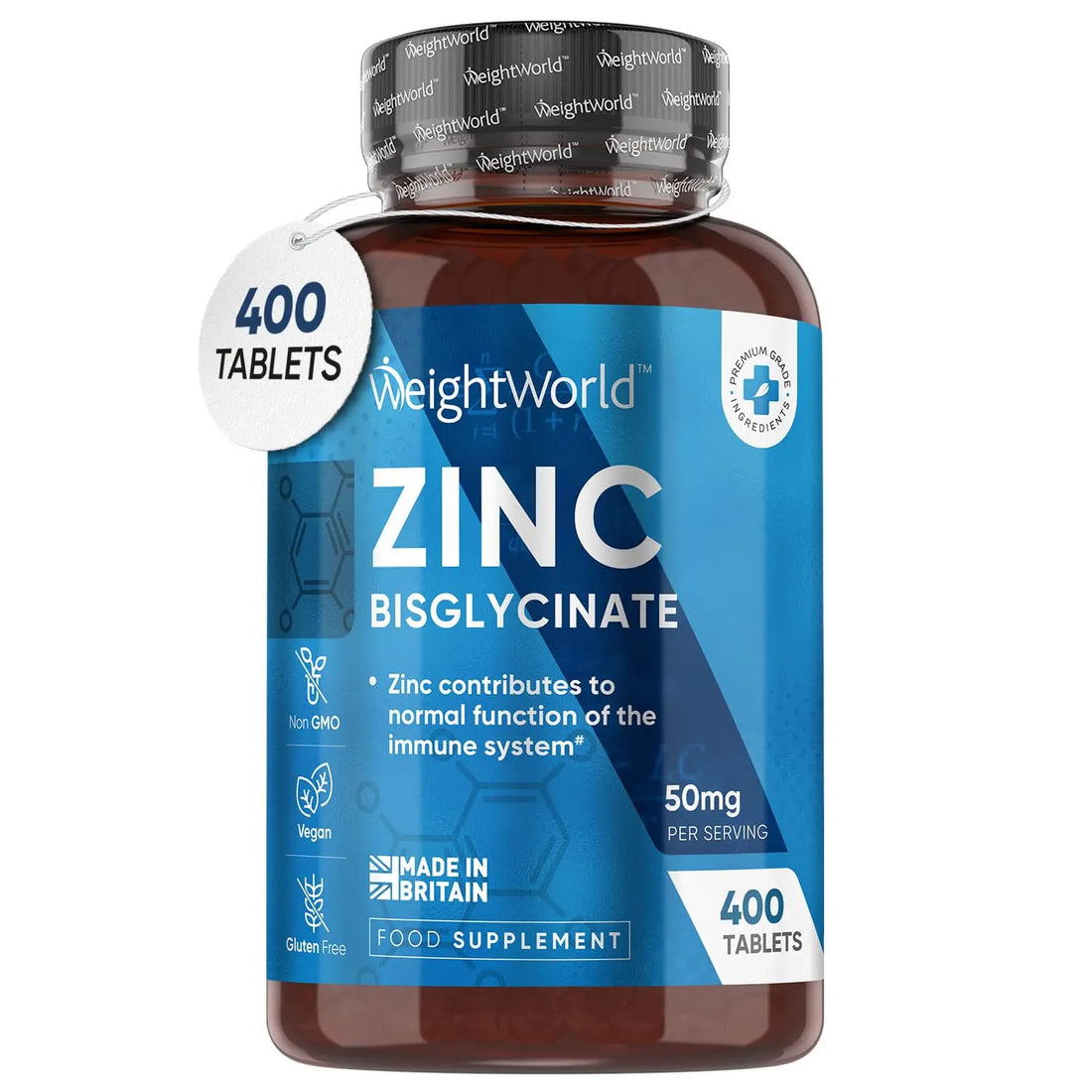 High Strength Zinc Tablets 50mg – 400 Vegan Zinc Bisglycinate Tablets 6+ Months WeightWorld uk supplements