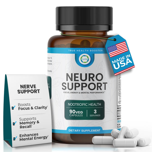 TrueMed Neuro Support - Premium Nootropic Supplement for Focus, Energy, Mental Clarity, and Performance Organic Lion’s Mane, Bacopa Monnieri, Rhodiola, Non-GMO Gluten-Free CDP Choline 90 Veg Capsules TRUEMEDAu supplements