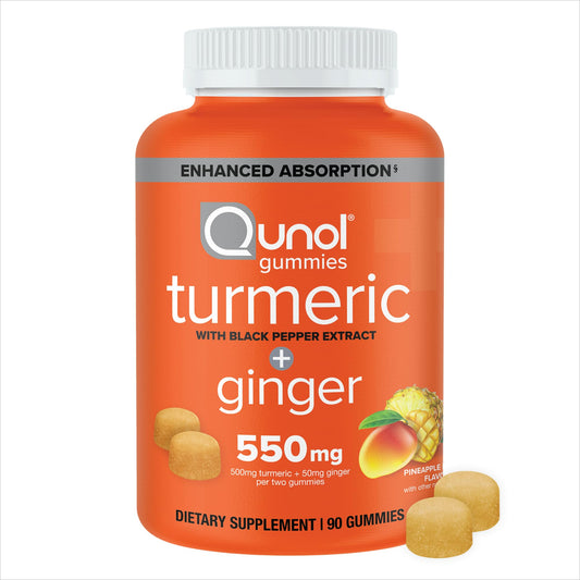 Qunol Turmeric and Ginger with Black Pepper Gummies, Turmeric Curcumin Supplement, Joint Health Support Gummy, 90ct Gummies QunolUS supplements