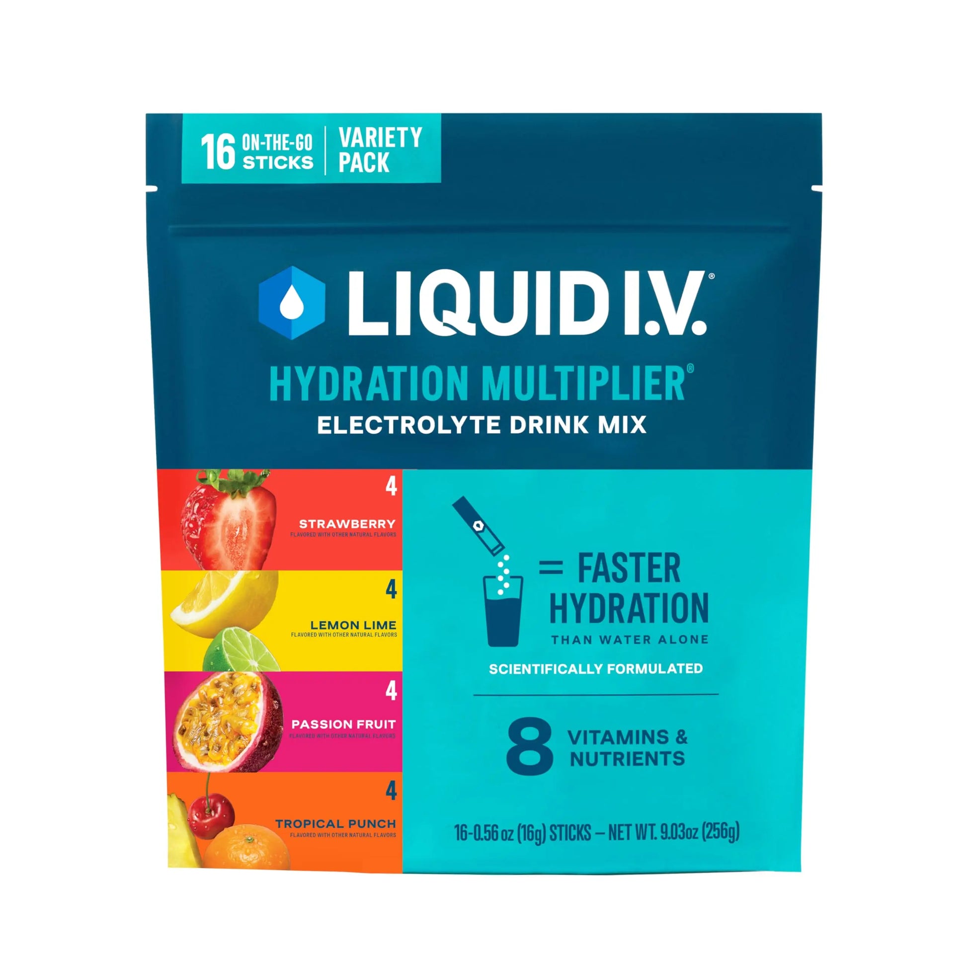 Liquid I.V.® Hydration Multiplier - Variety Pack - Lemon Lime, Passion Fruit, Strawberry, Tropical Punch | Electrolyte Powder Drink Mix | 1 Pack (16 Servings) Liquid I.V. Au supplements